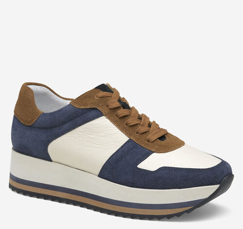 Gracie Colorblock Lace-Up - Navy Suede/Bone Calfskin