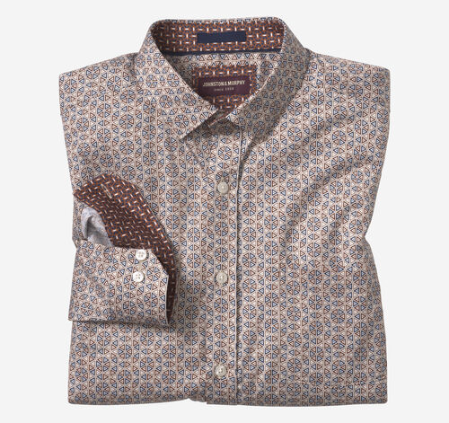 Printed Cotton Shirt - Brown/Navy Triangle