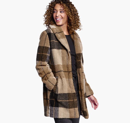 Plaid Teddy Coat - Brown/Black