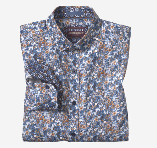 Printed Cotton Shirt - Blue/Rust Floral