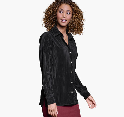 Pleated Button-Front Shirt - Black