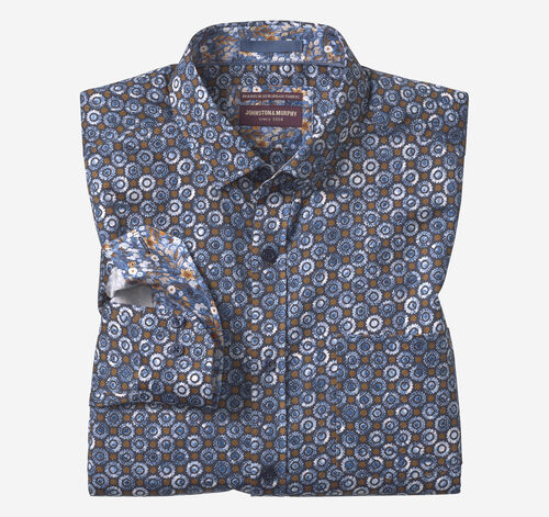 Printed Cotton Shirt - Navy/Brown Perennial