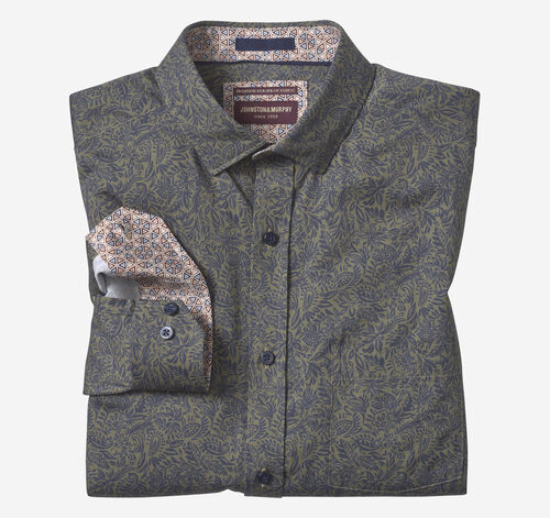 Printed Cotton Shirt - Olive Foliage