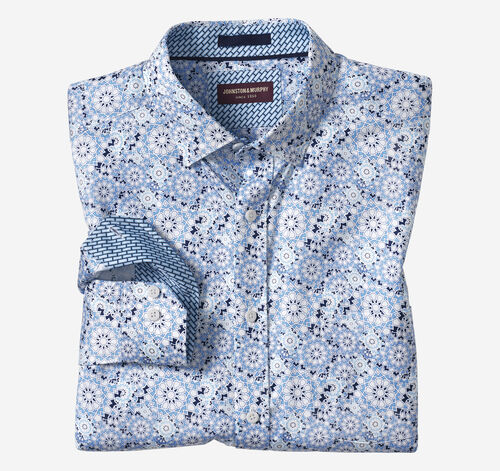 Printed Cotton Shirt - Light Blue Multi-Point Star