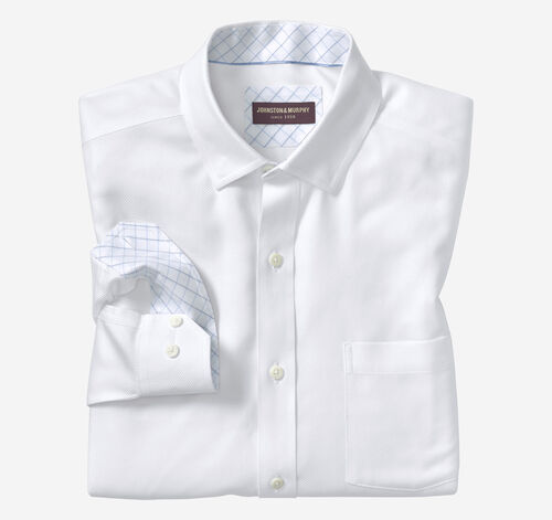 Non-Iron Dress Shirt - White Solid Birdseye