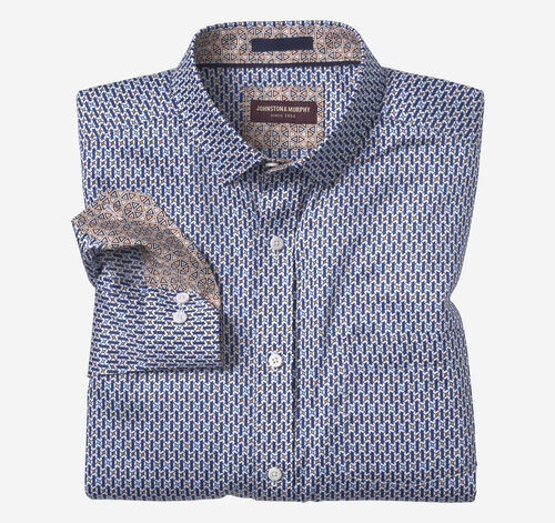 Printed Cotton Shirt - Navy/White Diamond Bar