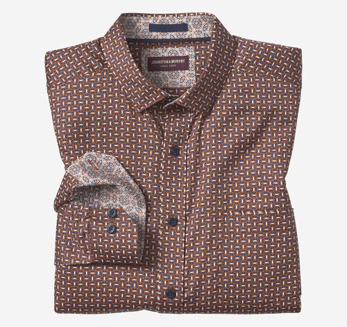 Printed Cotton Shirt - Rust/Navy Linked Ovals