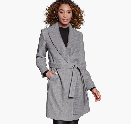 Wool-Blend Coat with Removable Knit Collar - Gray